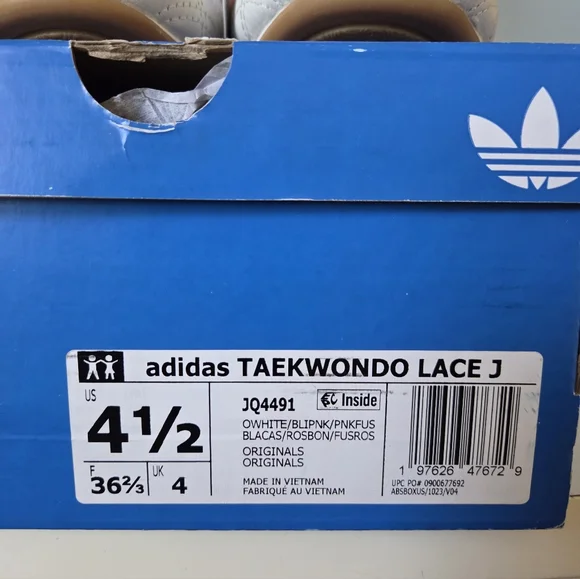 🆕️ Adidas Taekwondo LA White Sneakers with Pink Stripes size 4.5 - Picture 10 of 10